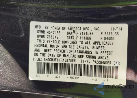 2015 Honda Accord Ex-L V-6 z USA, uszkodzony, nr VIN 1HGCR3F81FA007559